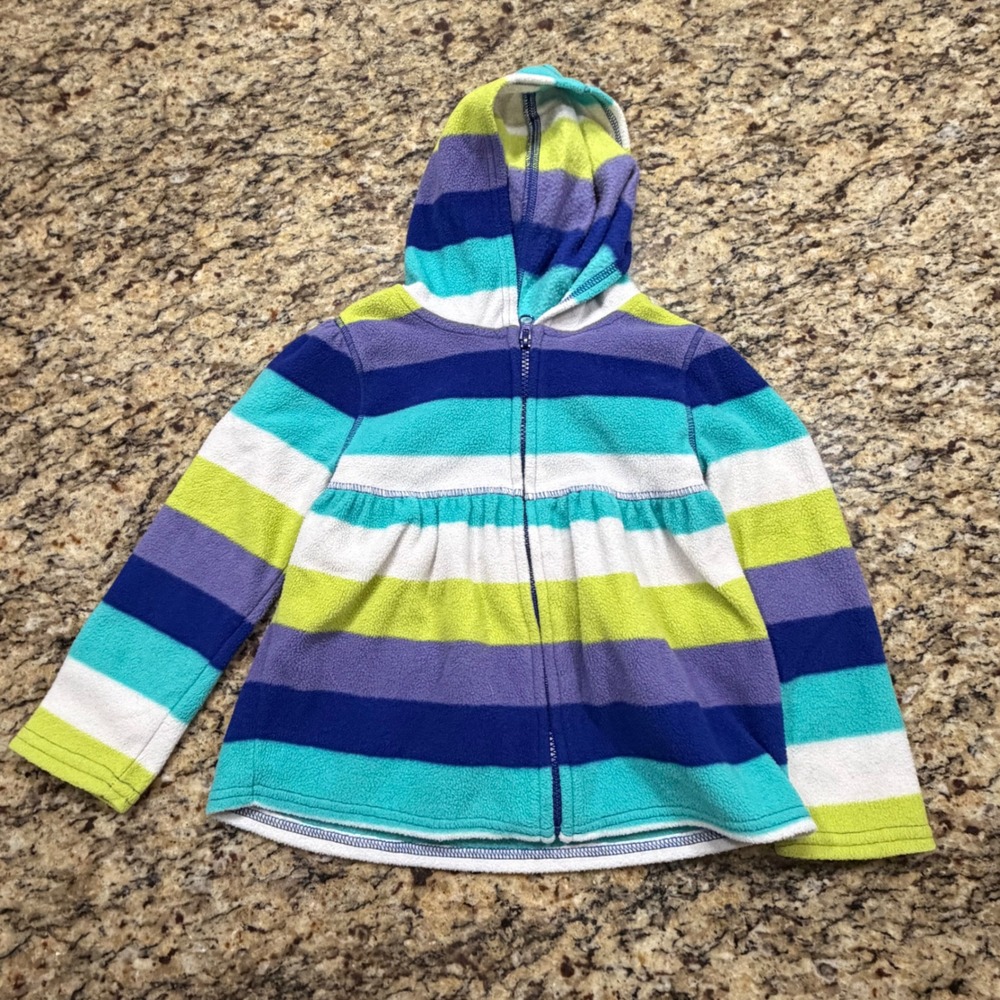 Old Navy Girls 4T Striped Fleece Full Zip Hoodie Blue Purple Lime Peplum Jacket